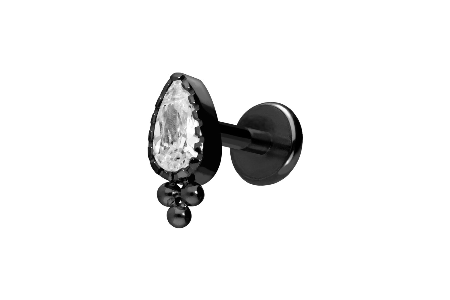 Titan Labret Piercing mit Push Fit KRISTALLTROPFEN + KUGELN